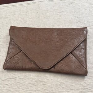 Classic Brown Leather Envelope Clutch